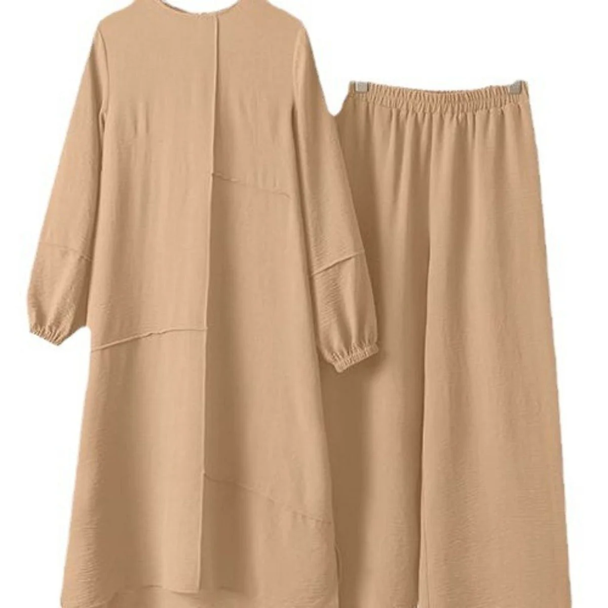 Elegant Sportswear Two-Piece Set | Modest Muslim Athleisure Bubble Sleeve Top & Wide Leg Pants (MS101) - Image 4