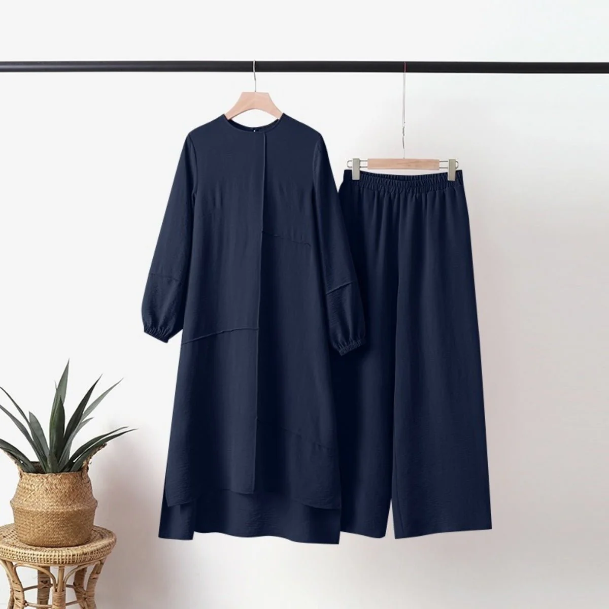 Elegant Sportswear Two-Piece Set | Modest Muslim Athleisure Bubble Sleeve Top & Wide Leg Pants (MS101) - Image 8
