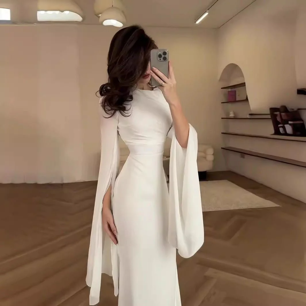 Elegant Summer Satin Slim Dress with Glass Yarn Pendulum Sleeves (MA161) - Image 14