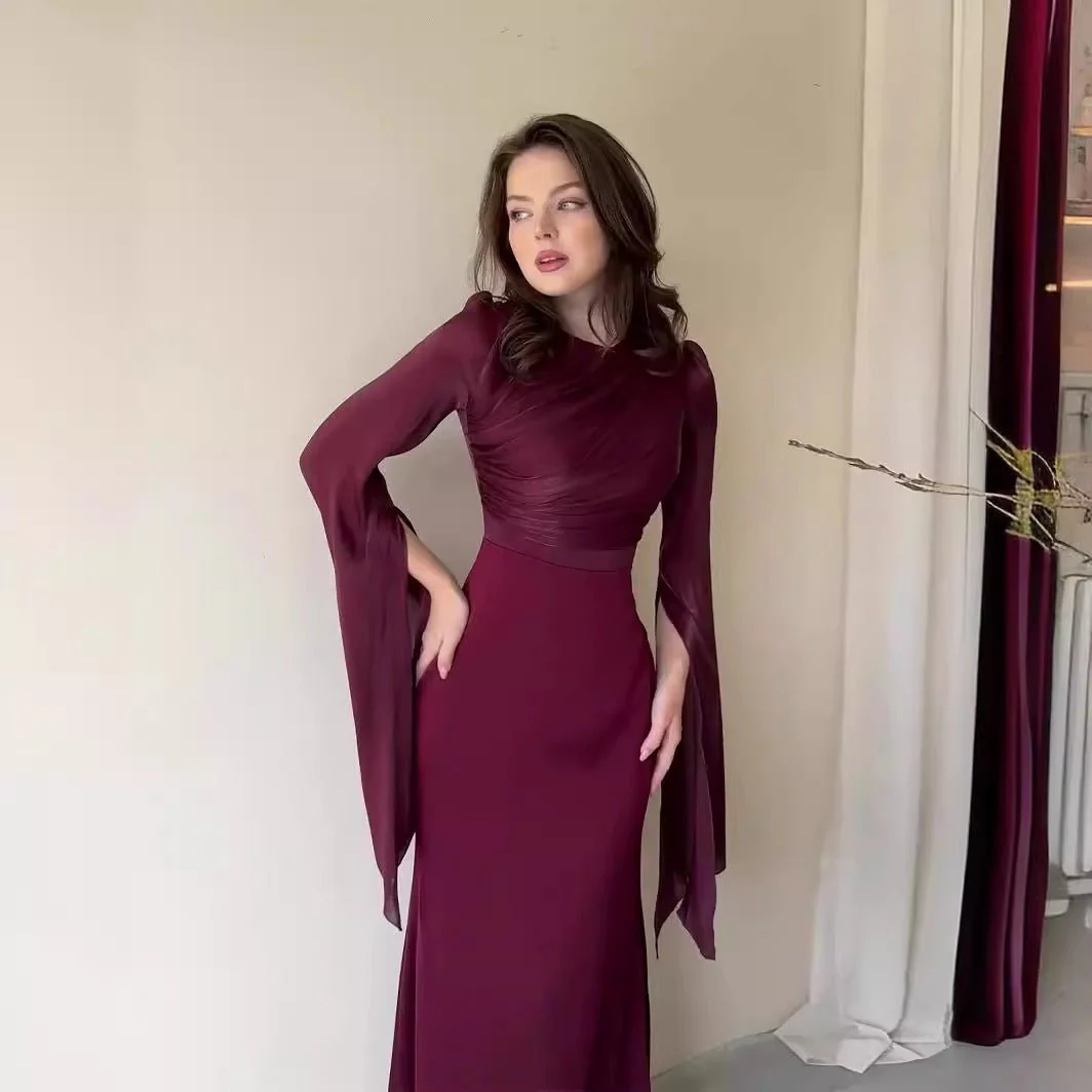 Elegant Summer Satin Slim Dress with Glass Yarn Pendulum Sleeves (MA161) - Image 15