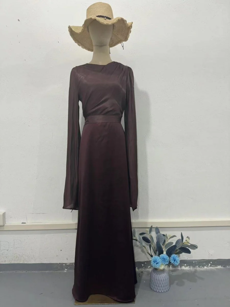 Elegant Summer Satin Slim Dress with Glass Yarn Pendulum Sleeves (MA161) - Image 16