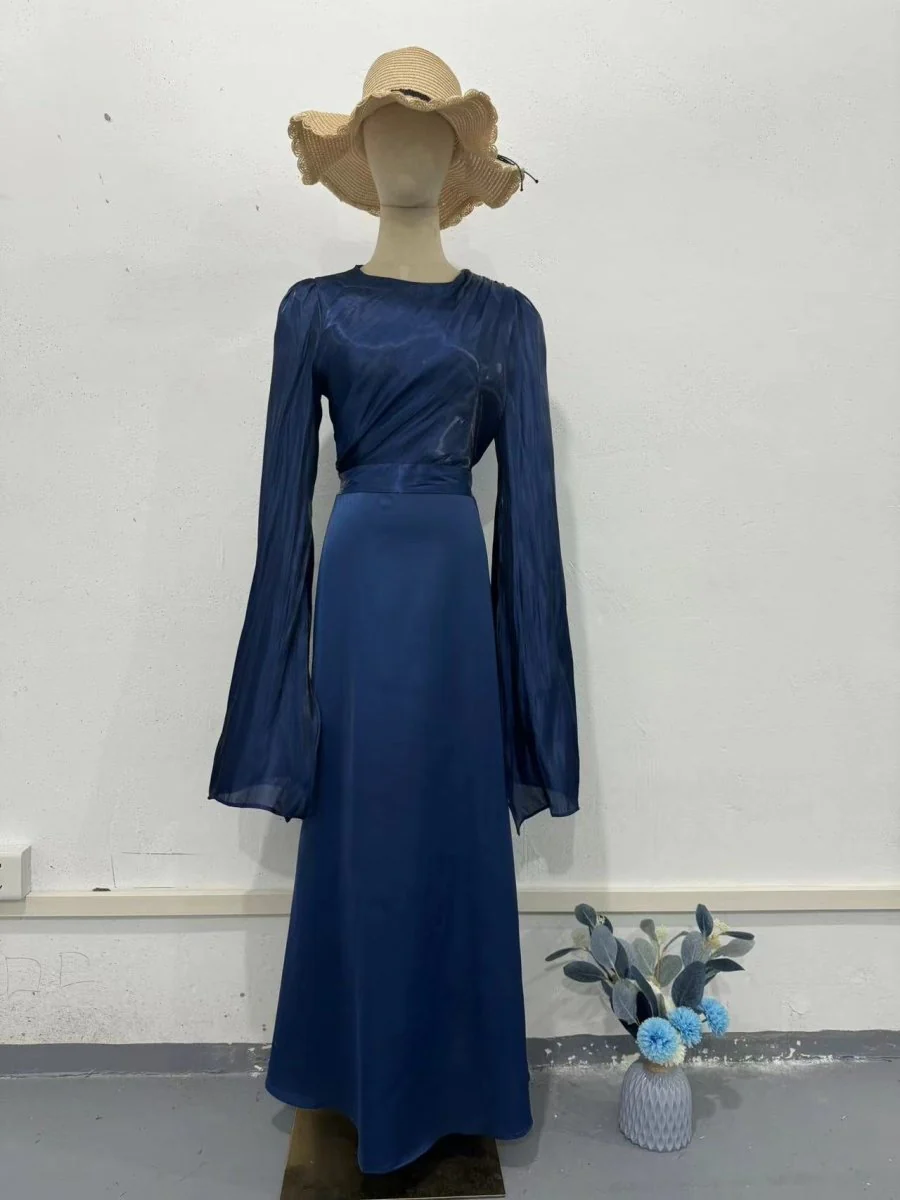 Elegant Summer Satin Slim Dress with Glass Yarn Pendulum Sleeves (MA161) - Image 17