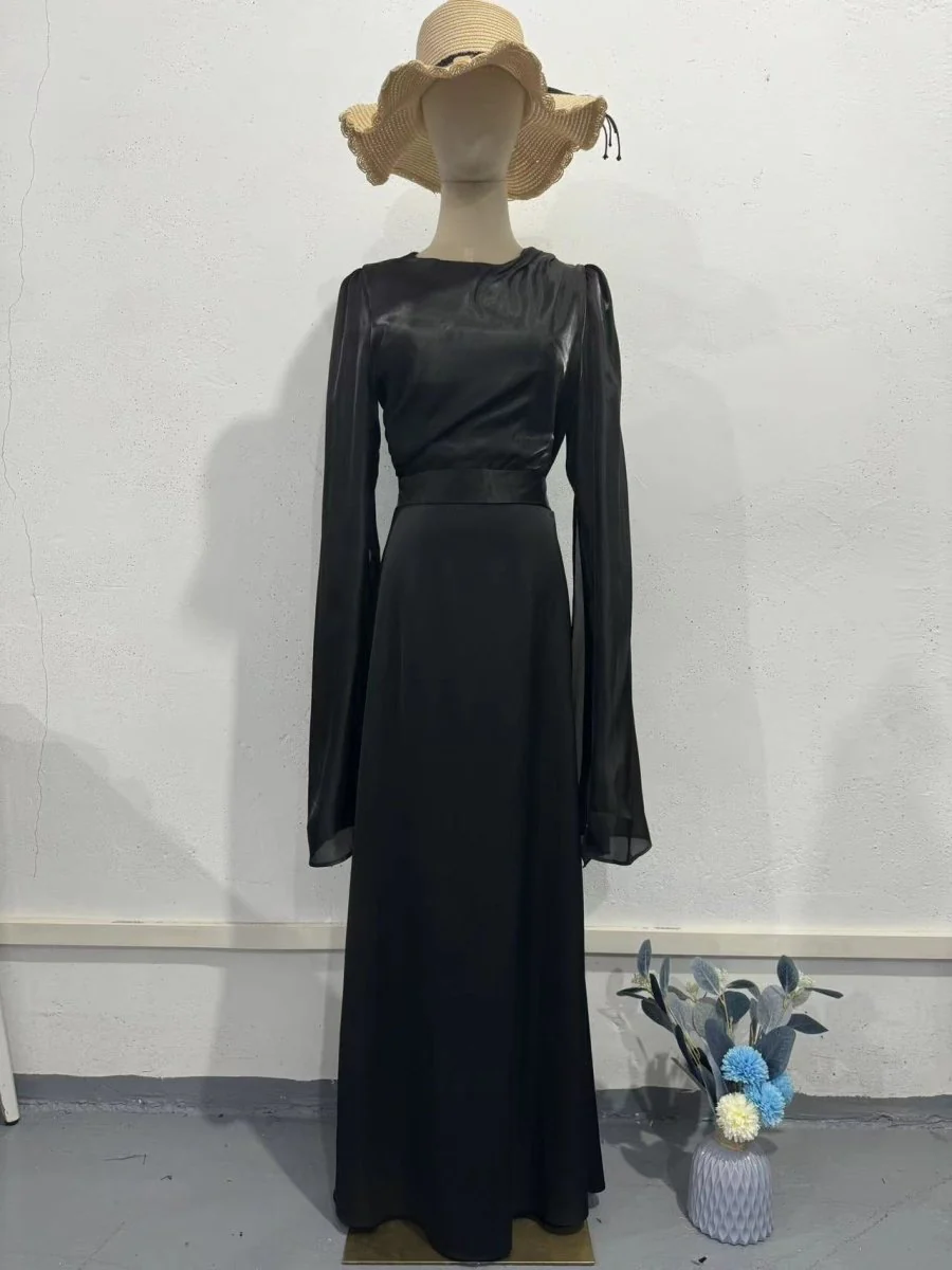 Elegant Summer Satin Slim Dress with Glass Yarn Pendulum Sleeves (MA161) - Image 18