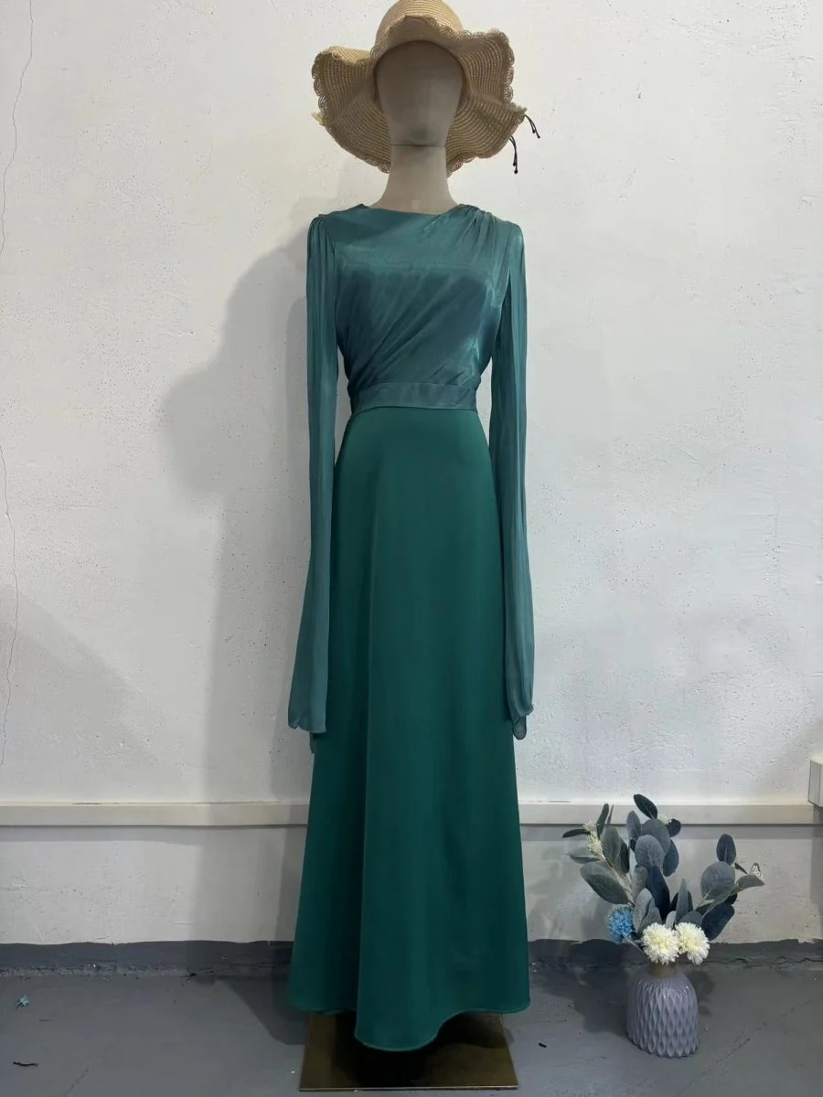 Elegant Summer Satin Slim Dress with Glass Yarn Pendulum Sleeves (MA161) - Image 19