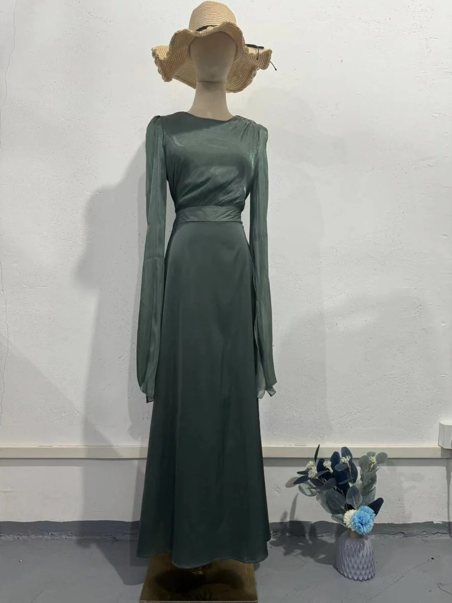 Elegant Summer Satin Slim Dress with Glass Yarn Pendulum Sleeves (MA161) - Image 20