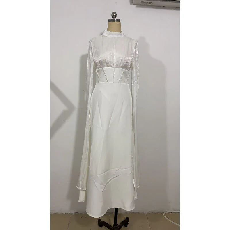 Elegant Swinging Sleeve Silk Satin Abaya Dress | High Waist Modest Maxi Dress with Back Strap Detail(MA295) - Image 11