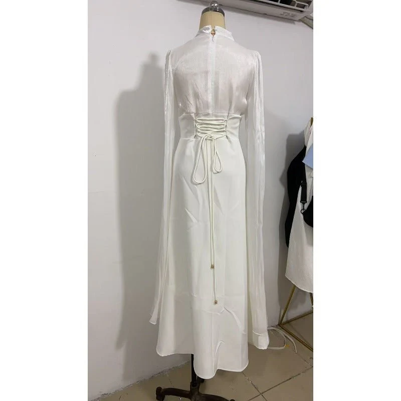 Elegant Swinging Sleeve Silk Satin Abaya Dress | High Waist Modest Maxi Dress with Back Strap Detail(MA295) - Image 13
