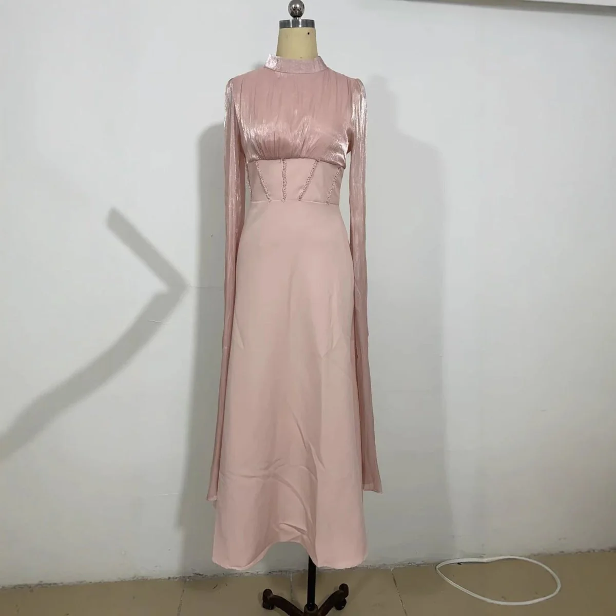 Elegant Swinging Sleeve Silk Satin Abaya Dress | High Waist Modest Maxi Dress with Back Strap Detail(MA295) - Image 14