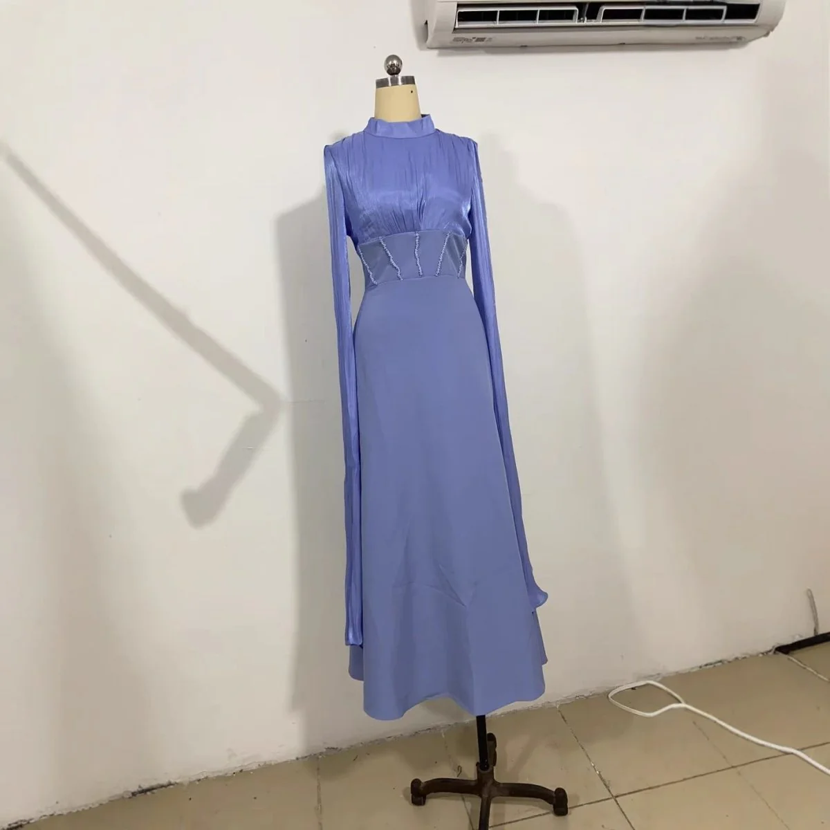 Elegant Swinging Sleeve Silk Satin Abaya Dress | High Waist Modest Maxi Dress with Back Strap Detail(MA295) - Image 16