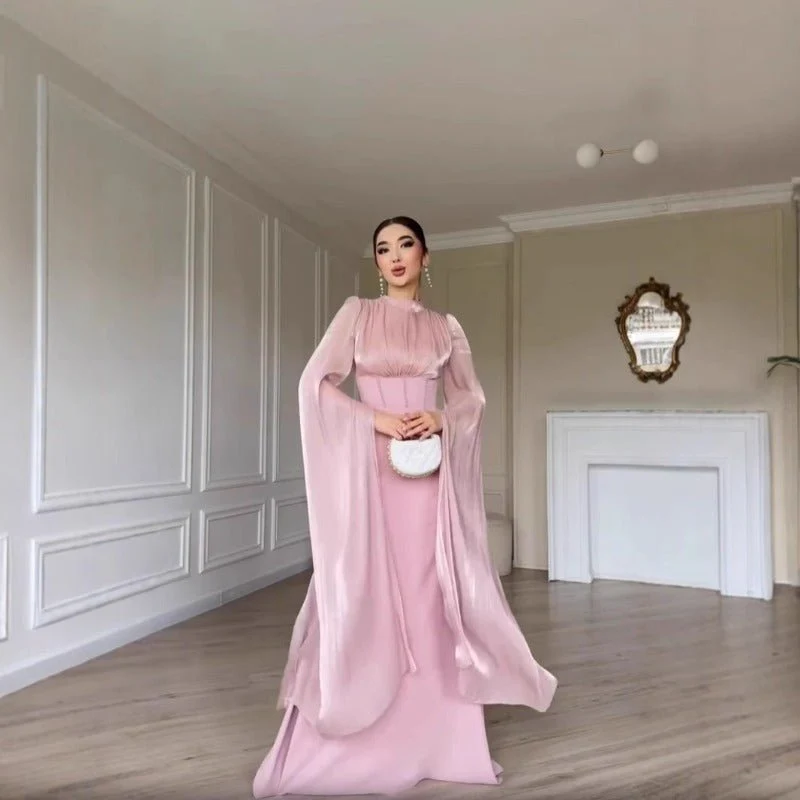 Elegant Swinging Sleeve Silk Satin Abaya Dress | High Waist Modest Maxi Dress with Back Strap Detail(MA295) - Image 2