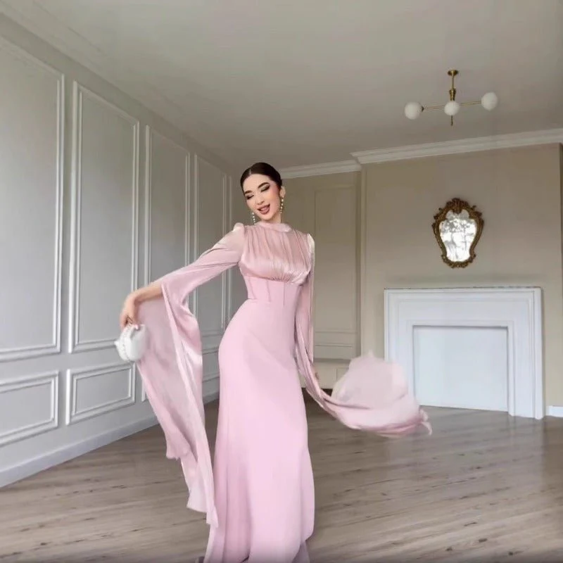 Elegant Swinging Sleeve Silk Satin Abaya Dress | High Waist Modest Maxi Dress with Back Strap Detail(MA295) - Image 3