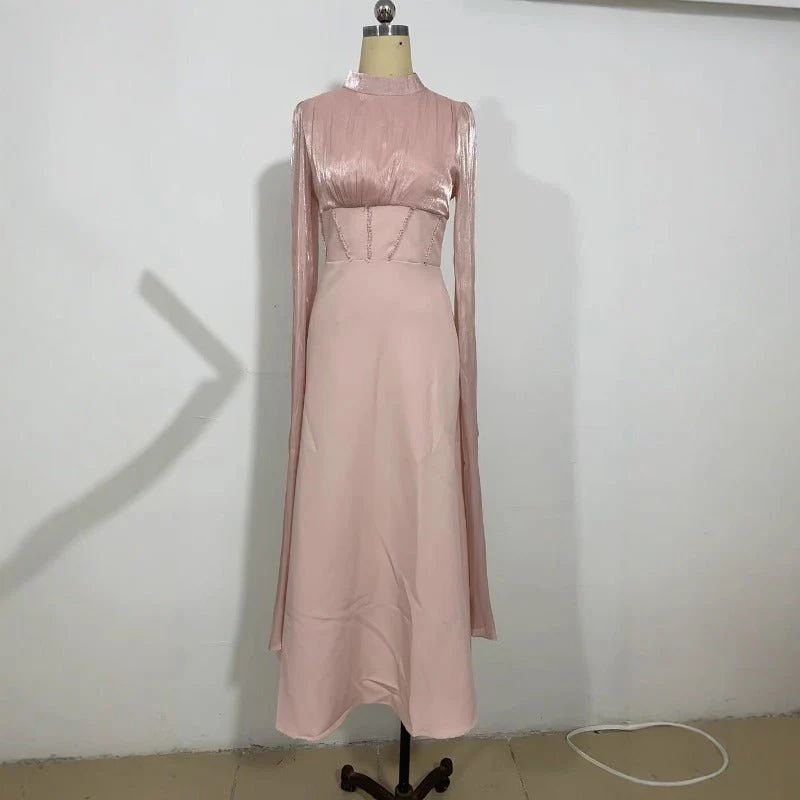 Elegant Swinging Sleeve Silk Satin Abaya Dress | High Waist Modest Maxi Dress with Back Strap Detail(MA295) - Image 4