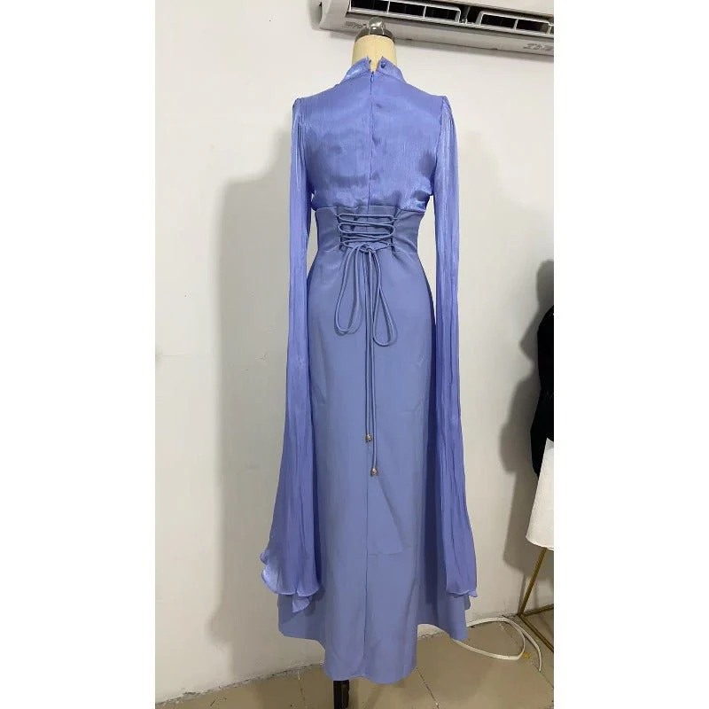 Elegant Swinging Sleeve Silk Satin Abaya Dress | High Waist Modest Maxi Dress with Back Strap Detail(MA295) - Image 9