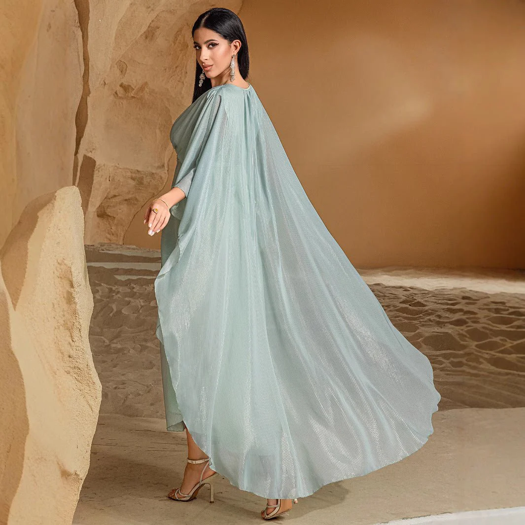 Elegant V-Neck Luxury Hand-Sewn Bead Embellished Travel & Party Abaya Robe Dress (MA188) - Image 4