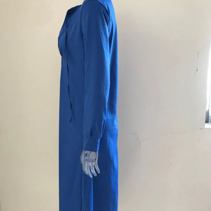 Elegant V-Neck Maxi Dress with Drawstring Design | Contemporary Modest Wear (MS121) - Image 13