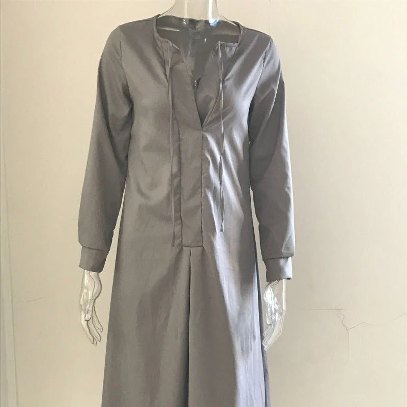 Elegant V-Neck Maxi Dress with Drawstring Design | Contemporary Modest Wear (MS121) - Image 15