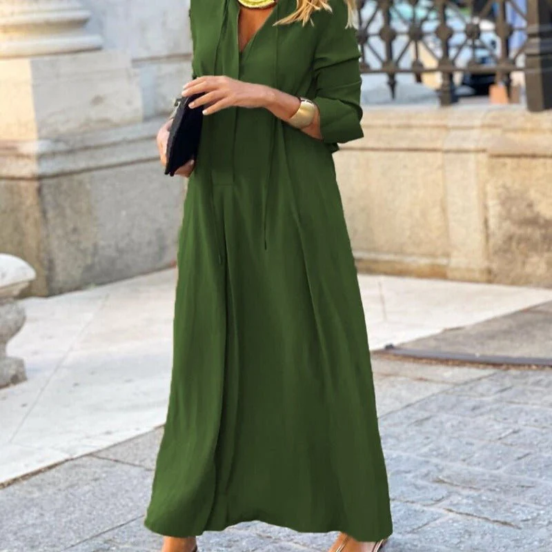 Elegant V-Neck Maxi Dress with Drawstring Design | Contemporary Modest Wear (MS121) - Image 16