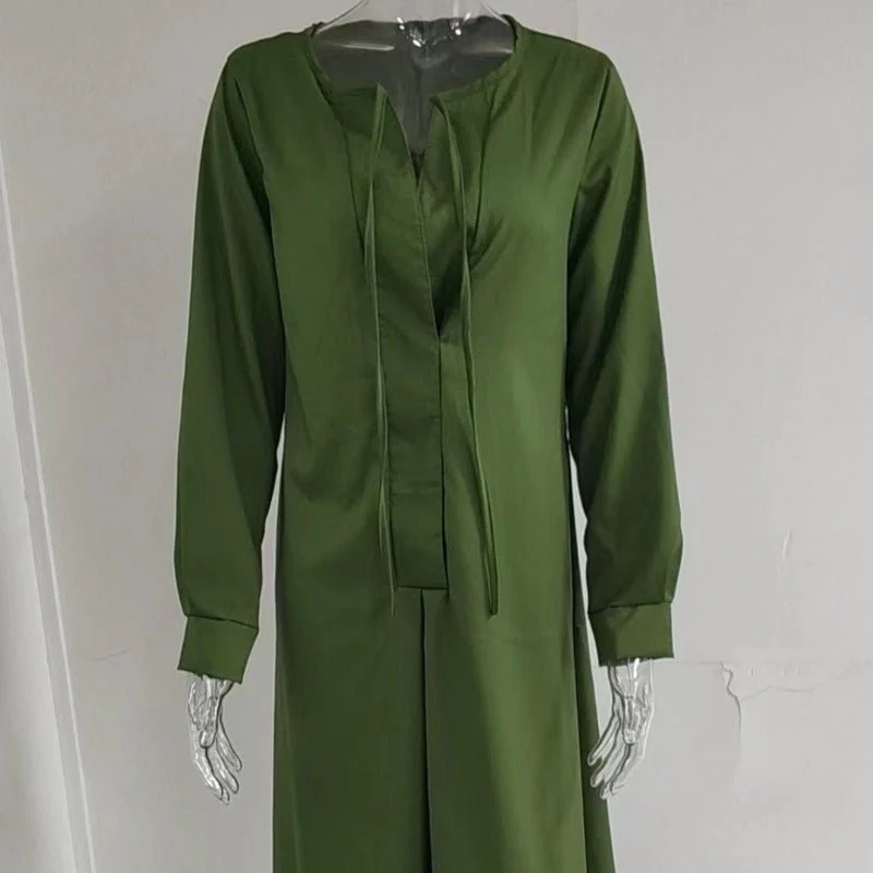 Elegant V-Neck Maxi Dress with Drawstring Design | Contemporary Modest Wear (MS121) - Image 17