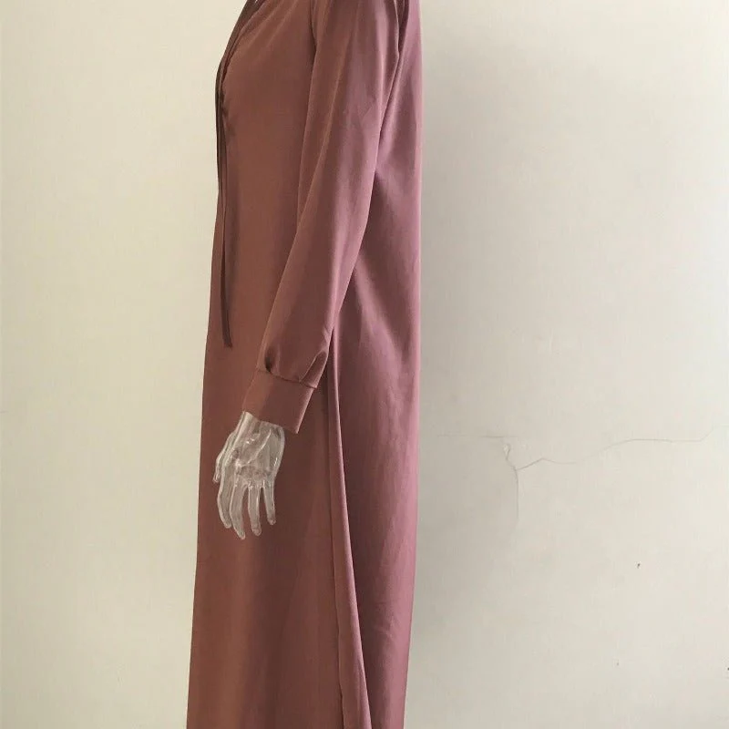 Elegant V-Neck Maxi Dress with Drawstring Design | Contemporary Modest Wear (MS121) - Image 2