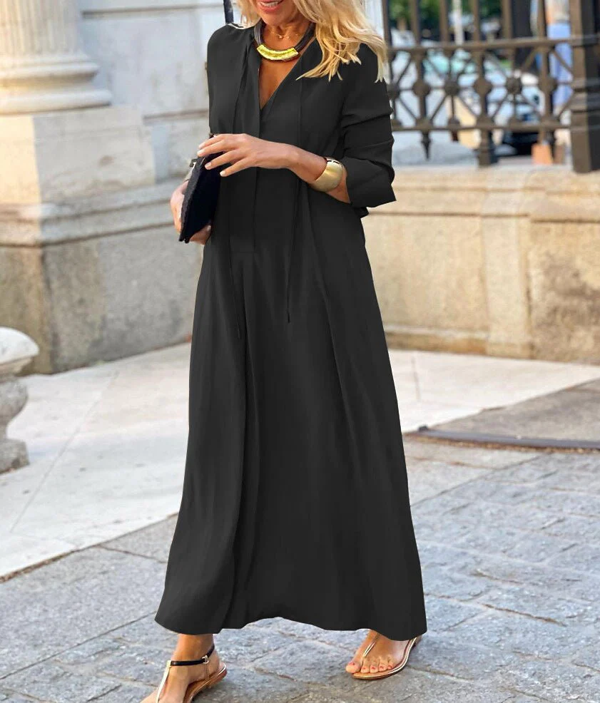 Elegant V-Neck Maxi Dress with Drawstring Design | Contemporary Modest Wear (MS121) - Image 20