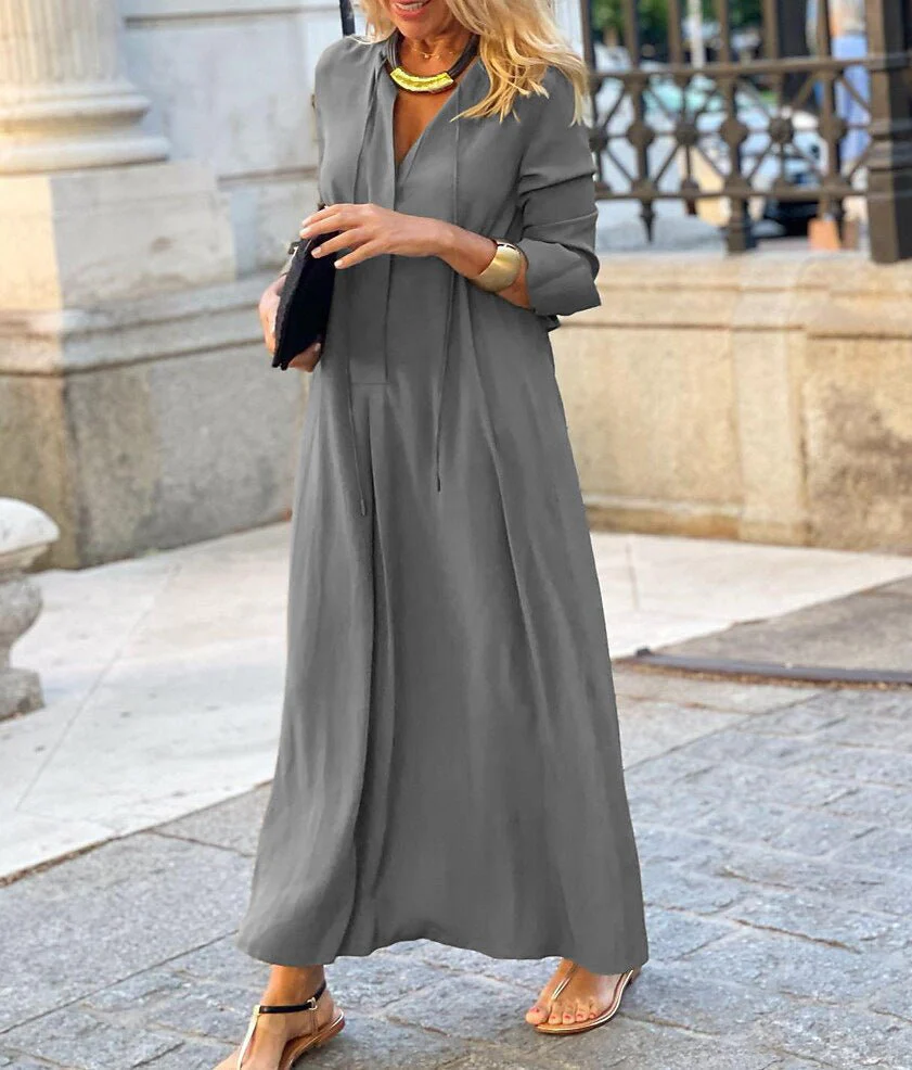 Elegant V-Neck Maxi Dress with Drawstring Design | Contemporary Modest Wear (MS121) - Image 21