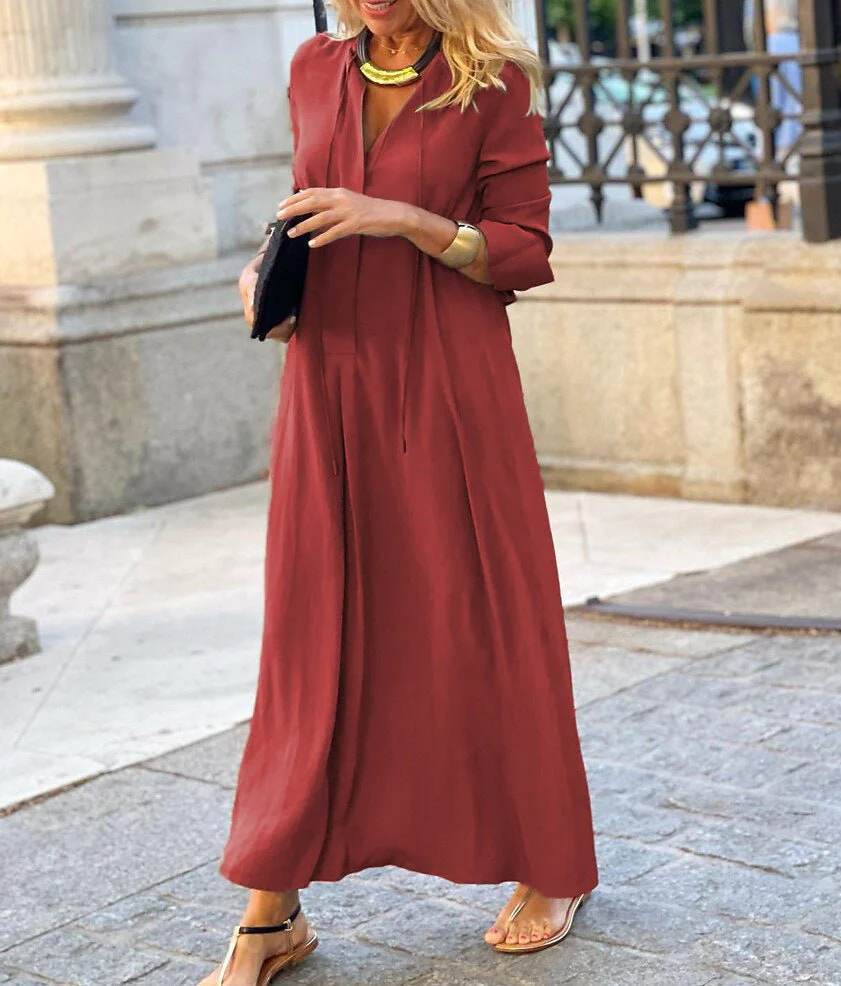 Elegant V-Neck Maxi Dress with Drawstring Design | Contemporary Modest Wear (MS121) - Image 22