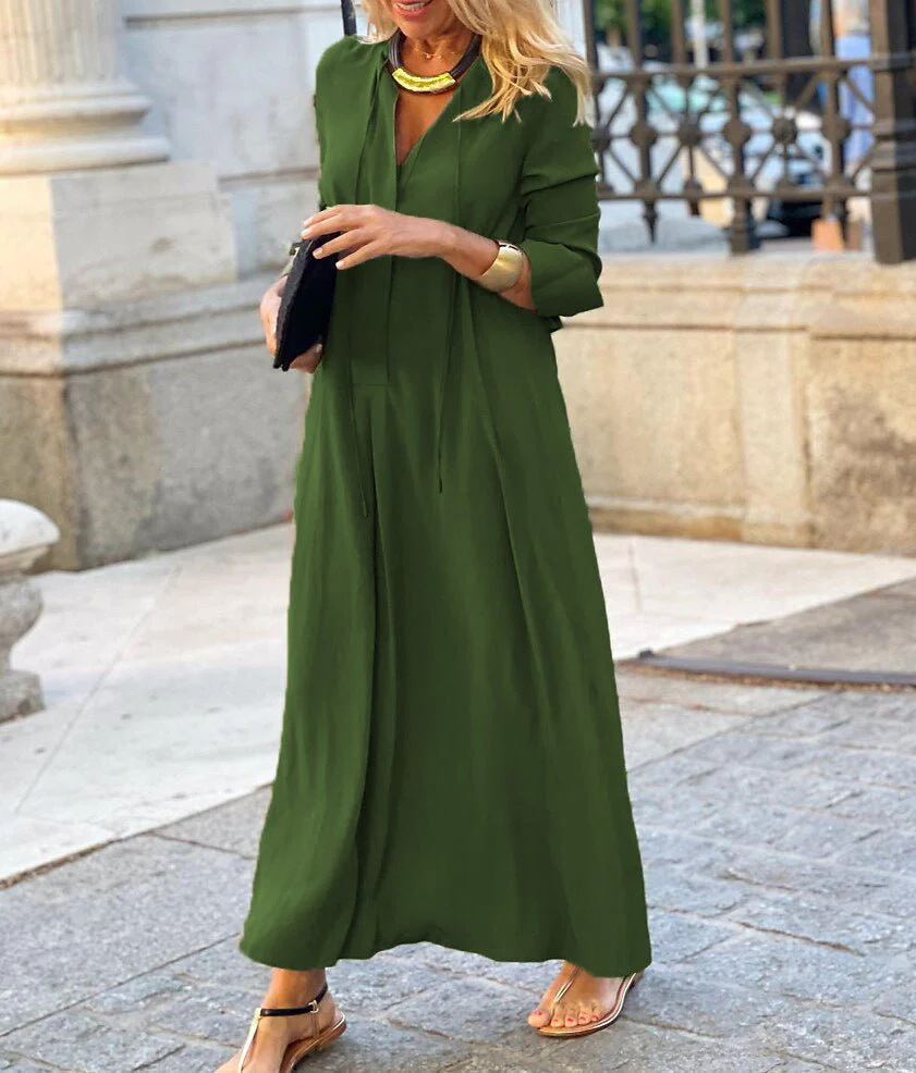 Elegant V-Neck Maxi Dress with Drawstring Design | Contemporary Modest Wear (MS121) - Image 23