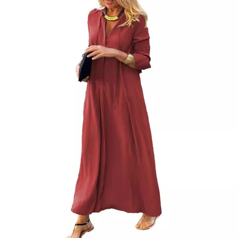 Elegant V-Neck Maxi Dress with Drawstring Design | Contemporary Modest Wear (MS121) - Image 5