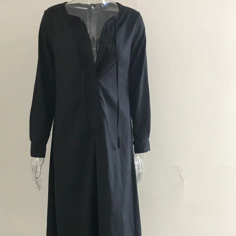 Elegant V-Neck Maxi Dress with Drawstring Design | Contemporary Modest Wear (MS121) - Image 7