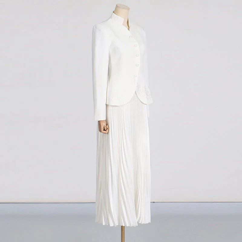 Embroidered Blazer & Pleated Skirt Set(MS214) - Image 14