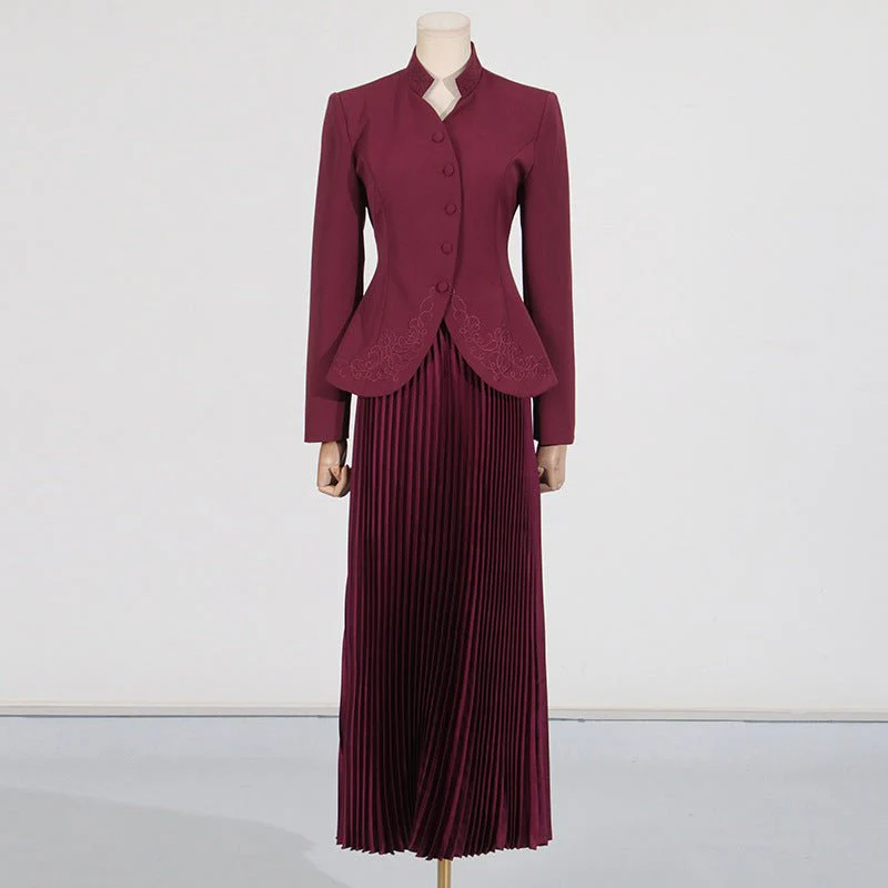 Embroidered Blazer & Pleated Skirt Set(MS214) - Image 16