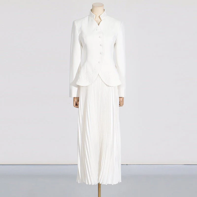 Embroidered Blazer & Pleated Skirt Set(MS214) - Image 17
