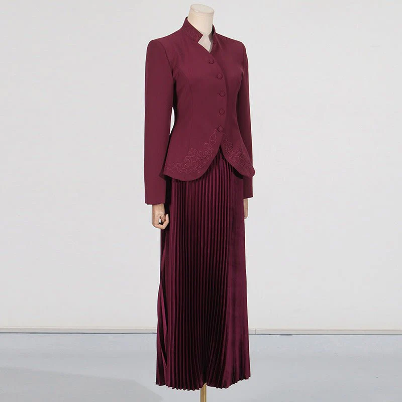 Embroidered Blazer & Pleated Skirt Set(MS214) - Image 5