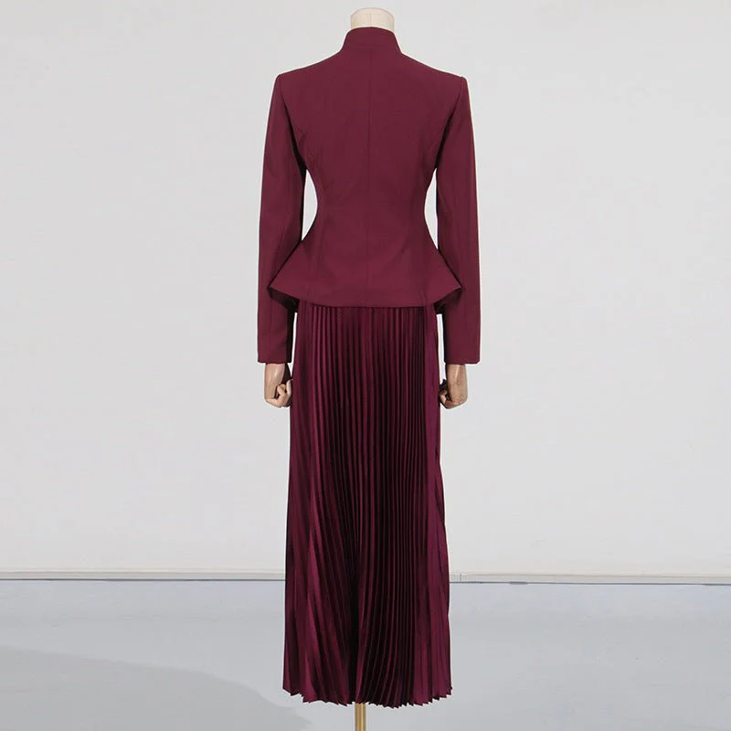 Embroidered Blazer & Pleated Skirt Set(MS214) - Image 6