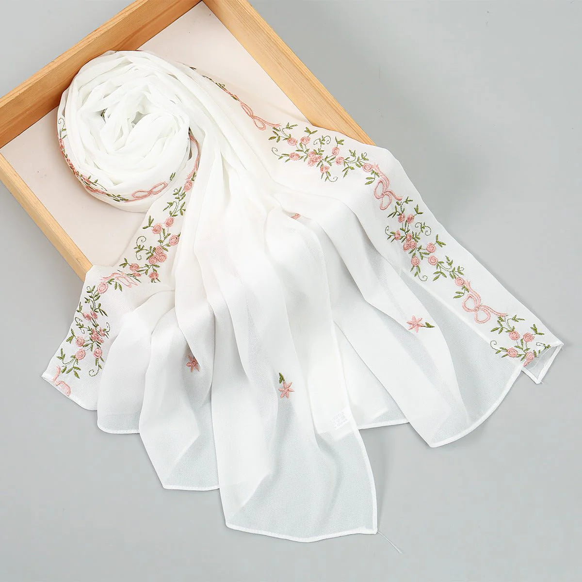 Embroidered Chiffon Hijab Scarf | Chiffon Hijab With Embroidery (MH220) - Image 11
