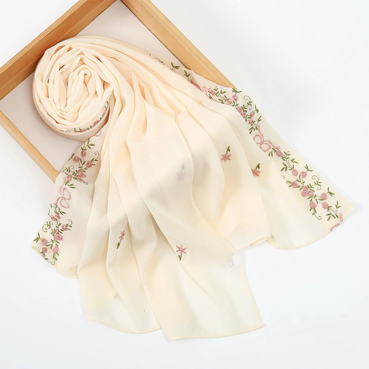 Embroidered Chiffon Hijab Scarf | Chiffon Hijab With Embroidery (MH220) - Image 12