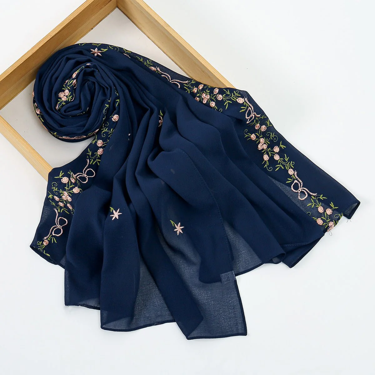 Embroidered Chiffon Hijab Scarf | Chiffon Hijab With Embroidery (MH220) - Image 13