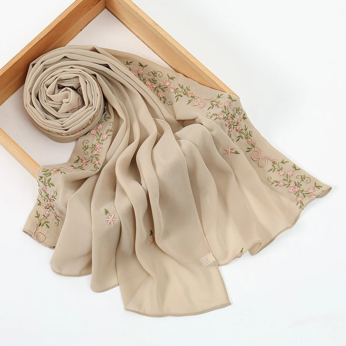 Embroidered Chiffon Hijab Scarf | Chiffon Hijab With Embroidery (MH220) - Image 14
