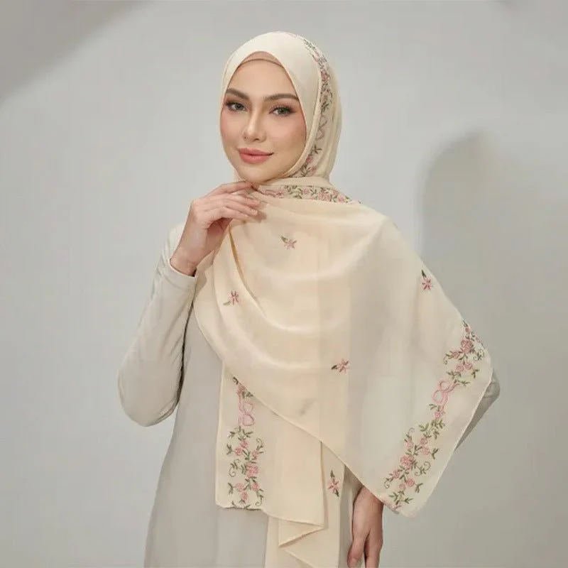Embroidered Chiffon Hijab Scarf | Chiffon Hijab With Embroidery (MH220) - Image 2