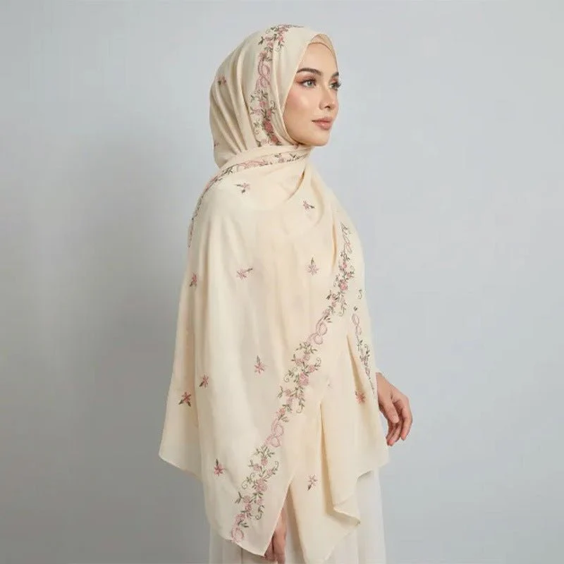 Embroidered Chiffon Hijab Scarf | Chiffon Hijab With Embroidery (MH220) - Image 3
