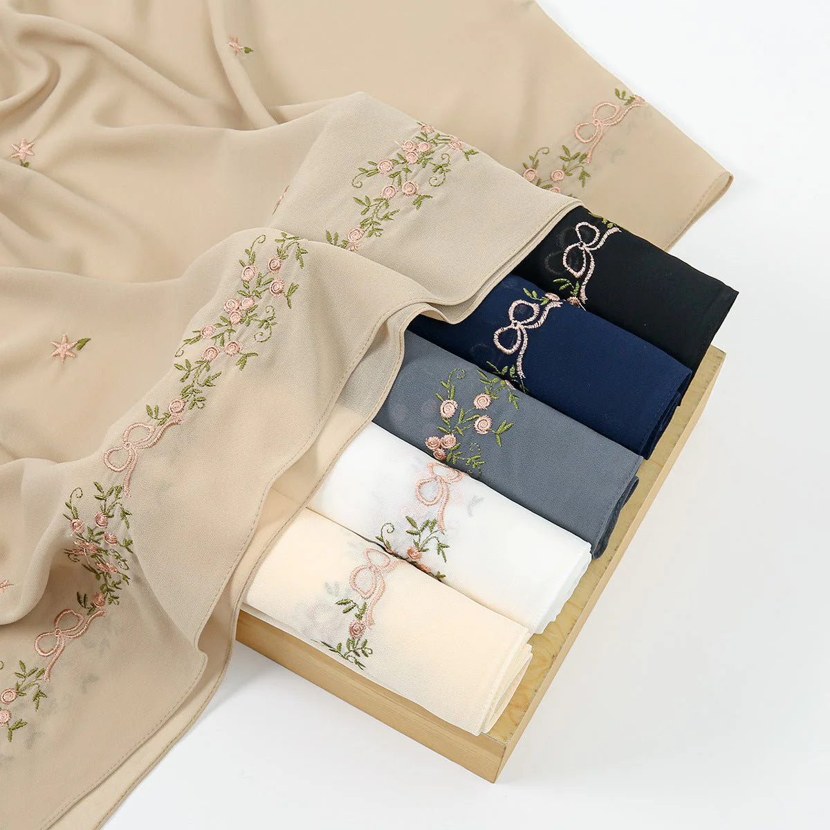 Embroidered Chiffon Hijab Scarf | Chiffon Hijab With Embroidery (MH220) - Image 4
