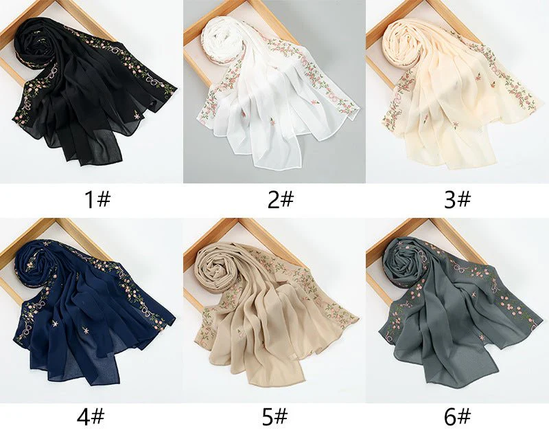 Embroidered Chiffon Hijab Scarf | Chiffon Hijab With Embroidery (MH220) - Image 6