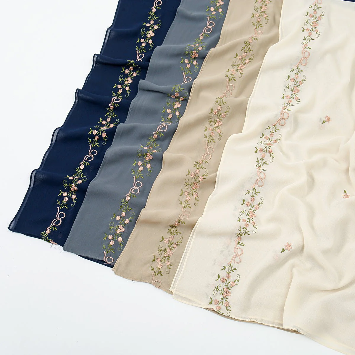Embroidered Chiffon Hijab Scarf | Chiffon Hijab With Embroidery (MH220) - Image 9