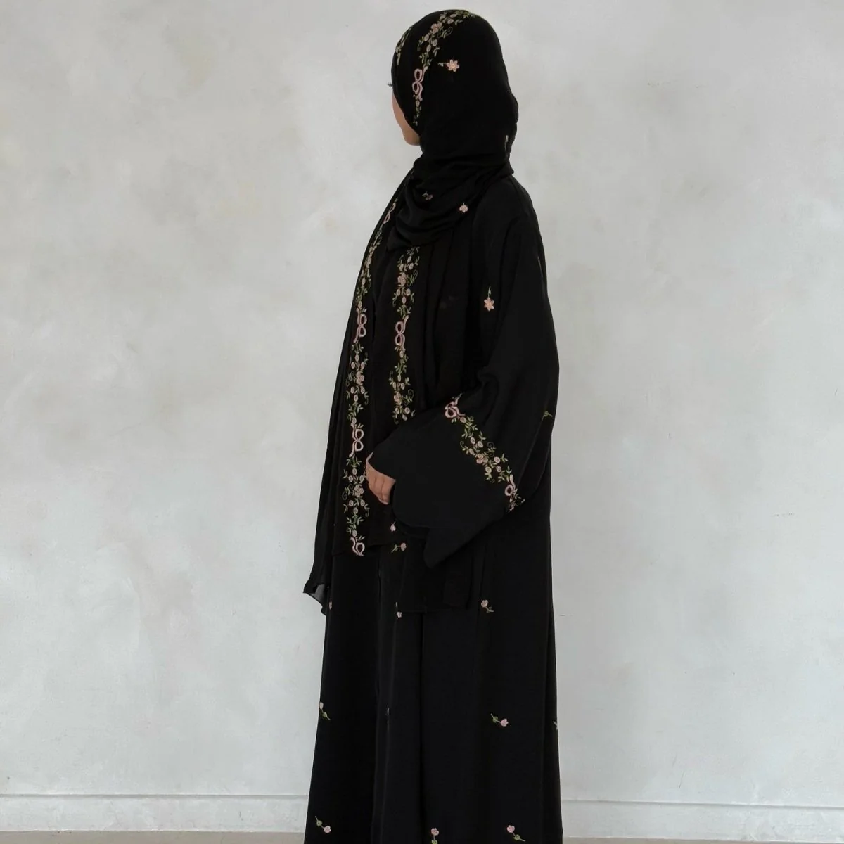 Embroidered Floral Abaya with Matching Hijab(MOA277) - Image 2