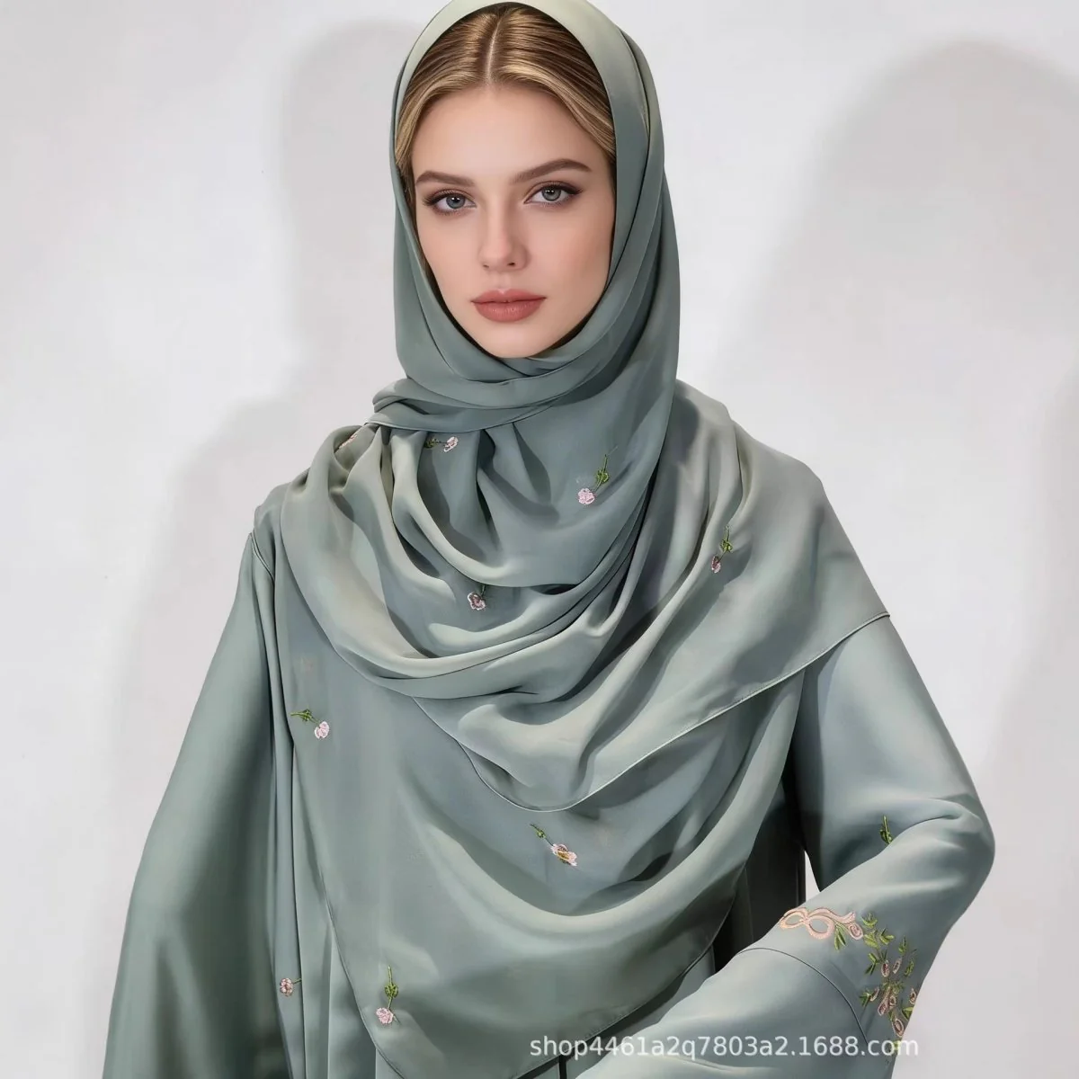 Embroidered Floral Abaya with Matching Hijab(MOA277) - Image 5