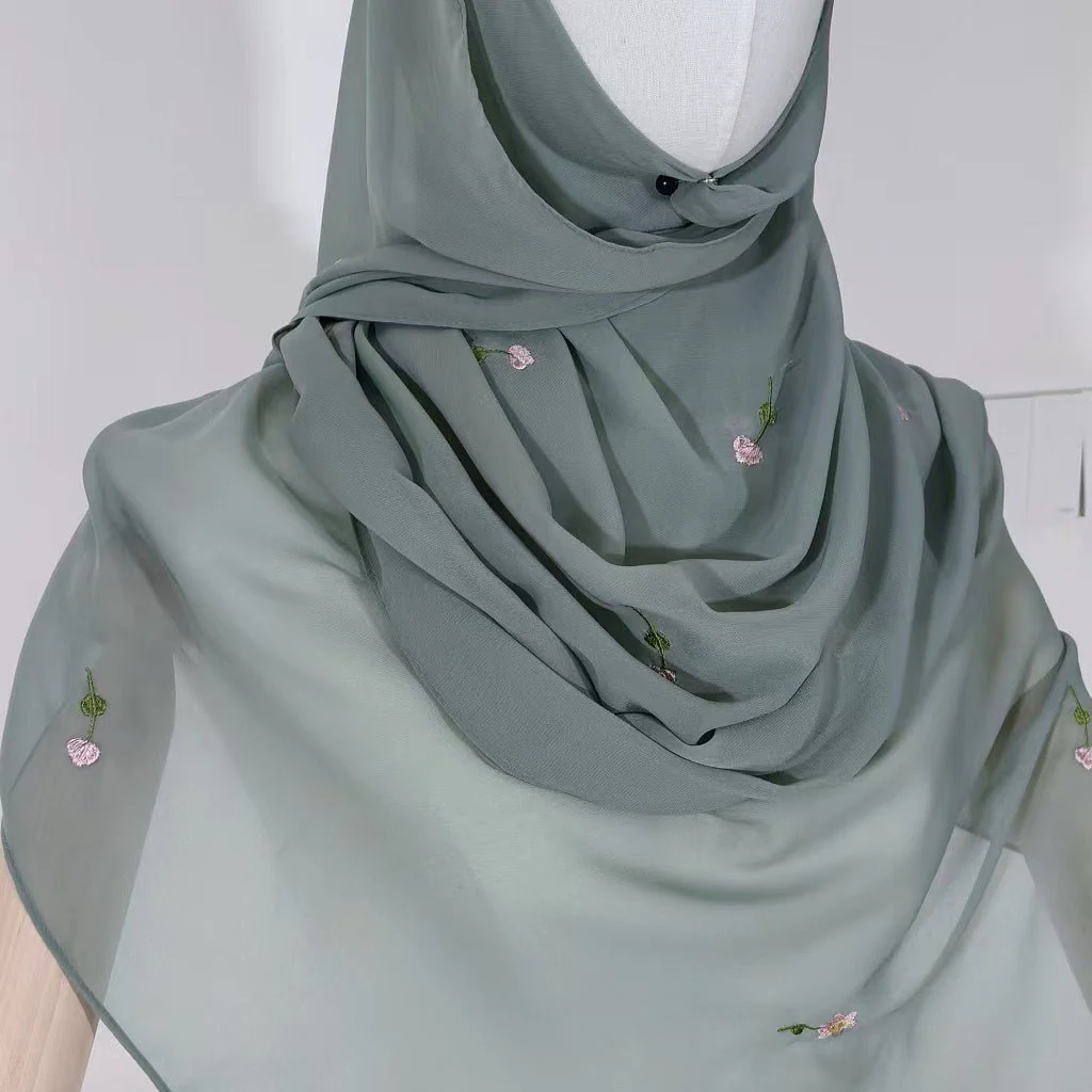 Embroidered Floral Abaya with Matching Hijab(MOA277) - Image 6