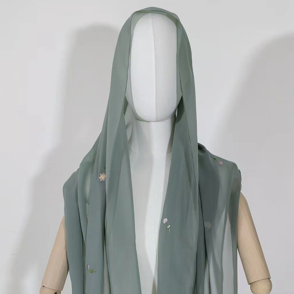 Embroidered Floral Abaya with Matching Hijab(MOA277) - Image 7