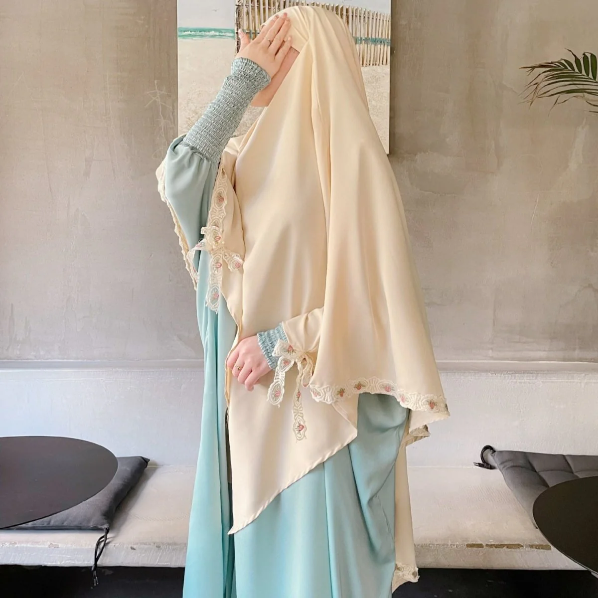 Embroidered Lace-Trimmed Prayer Khimar(MK030) - Image 5