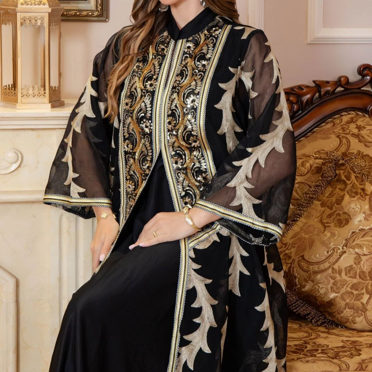 Embroidered Mesh Party Abaya (MA414) - Image 7