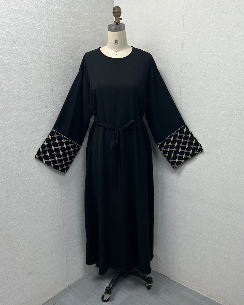 Embroidered Pattern Abaya Robe Dress - Modest Muslim Long Sleeve Maxi with Detachable Belt(MA272) - Image 14